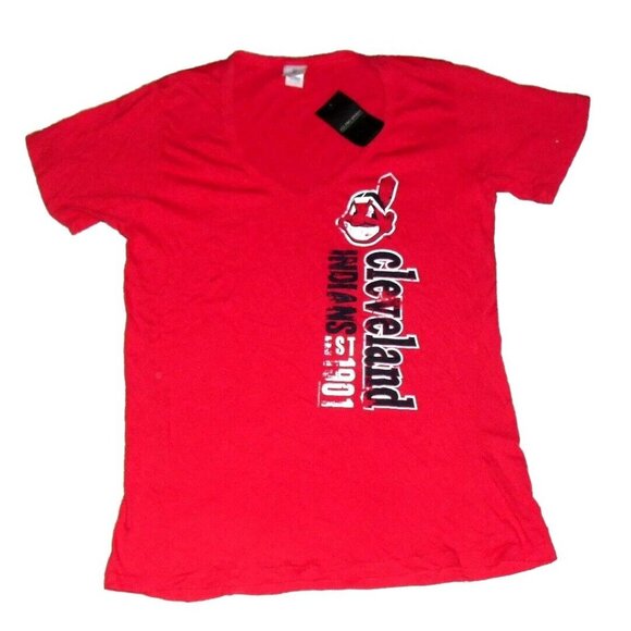 Cleveland Indians Womens Sz. XL V Neck Red T Shirt New Tags Mlb - Picture 1 of 3